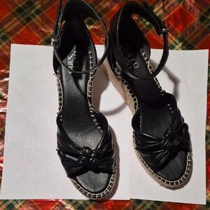 Franco Sarto Leather Black Knotted Espadrilles